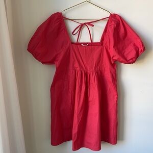 NWT Draper James Puff Sleeve Square Neck Dress in Hibiscus Cotton Preppy Size L